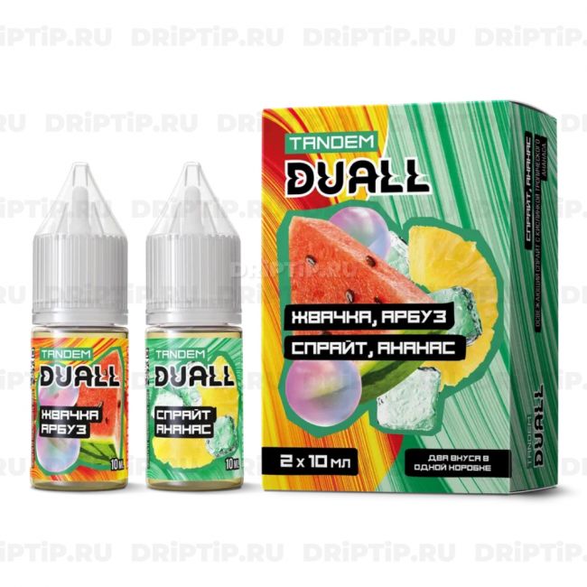 Жидкость Duall Tandem Salt - Спрайт Ананас и Жвачка Арбуз Жидкость Duall Tandem Salt - Спрайт Ананас и Жвачка Арбуз